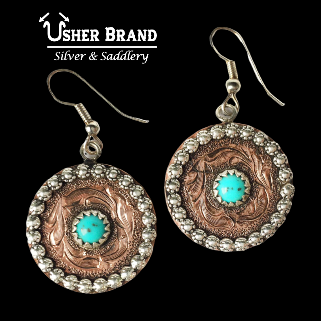 Round Copper and Turquoise Earrings