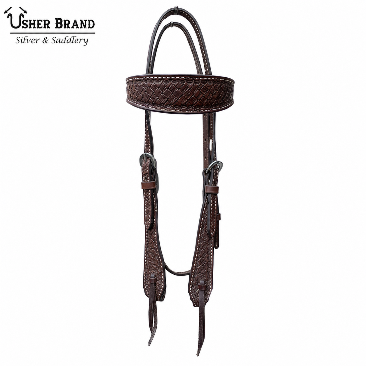 Cowboy Basket-Weave Browband Headstall – Dark-Oiled Chocolate Leather