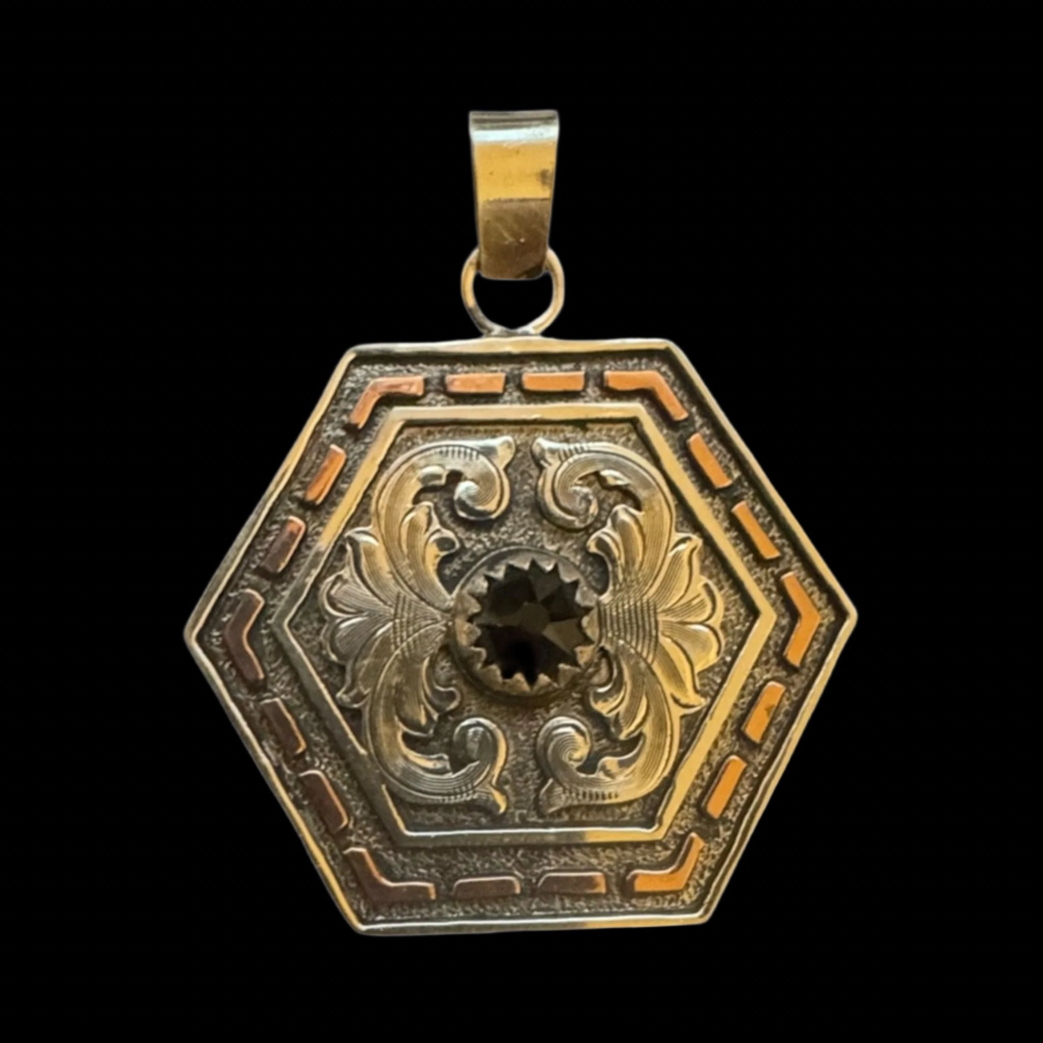 Hexagon Western Copper Buckstitch Pendant