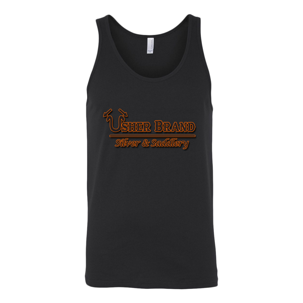 Usher Brand Tank Top Black & Orange Lettering