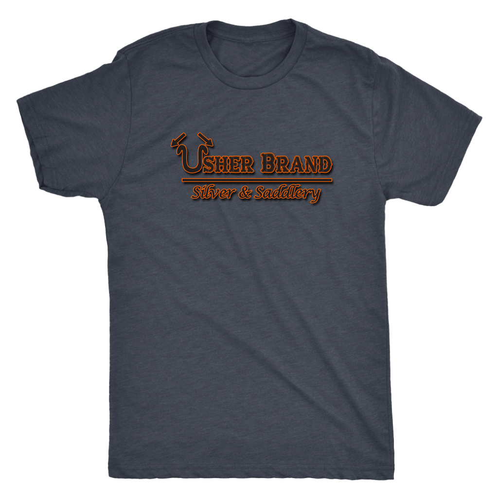 Usher Brand Men's Tee Shirt Black & Orange lettering