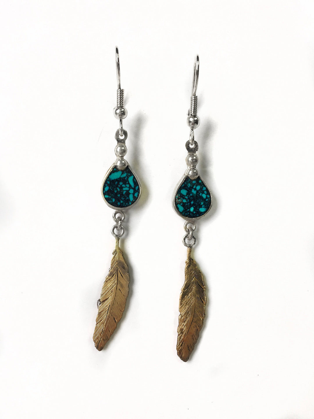 Feather and Turquoise Resin Earrings
