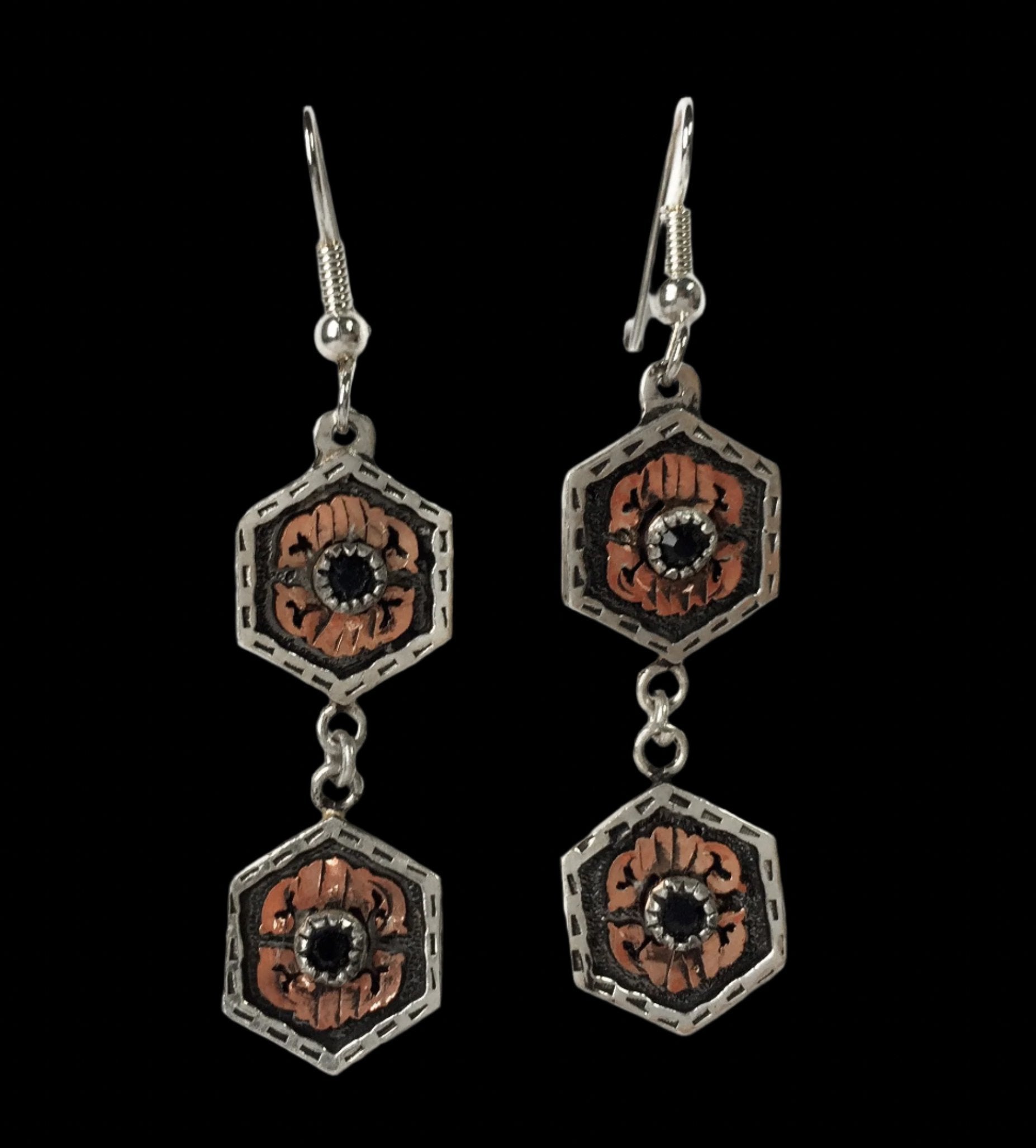 Hexagon Silver Earrings
