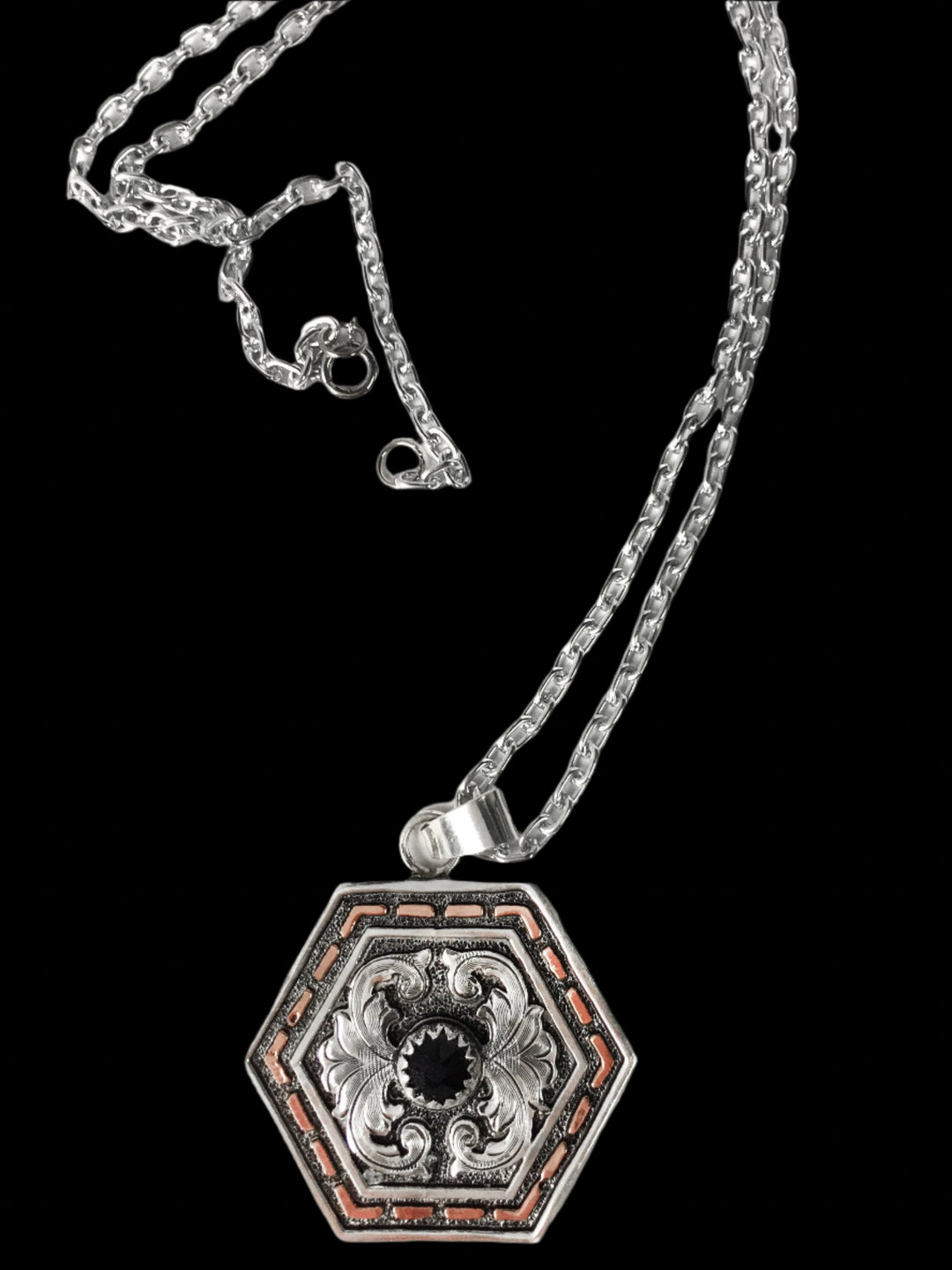 Hexagon Western Copper Buckstitch Pendant