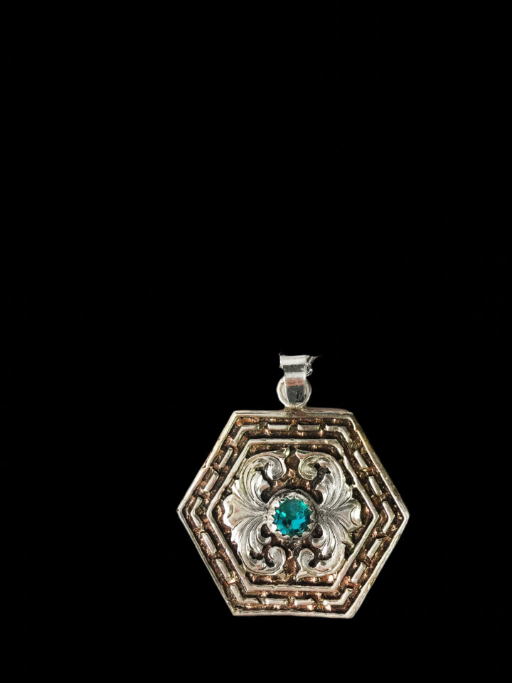 Hexagon Western Silver Buckstitch Pendant