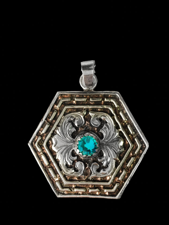 Hexagon Western Silver Buckstitch Pendant