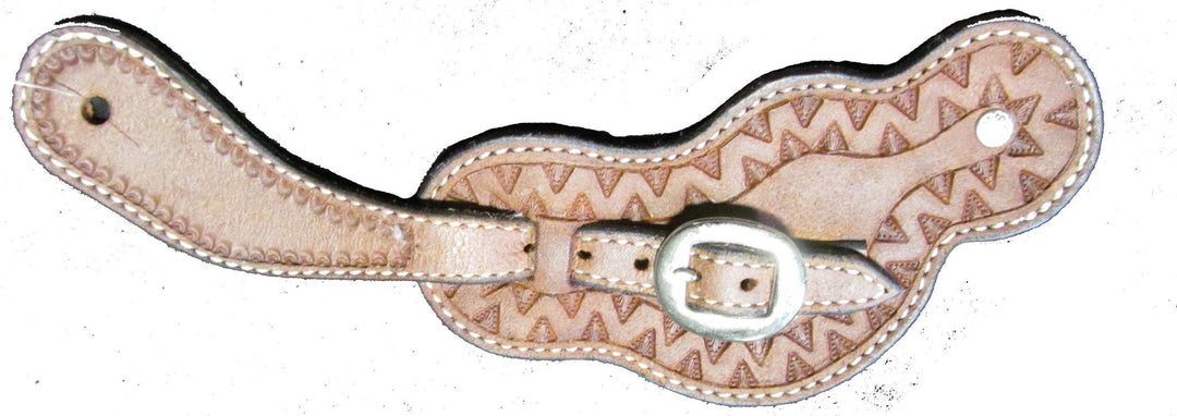 Buckaroo Spur Straps with Aztec Border Tooling; UBSS-201