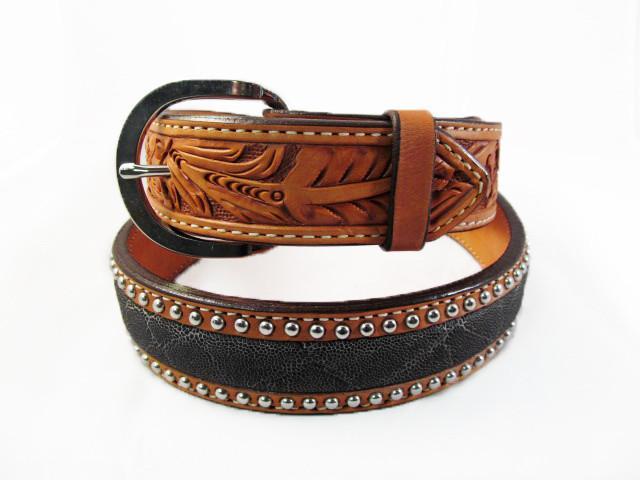 Silver Studded Natural Leather Elephant Belt