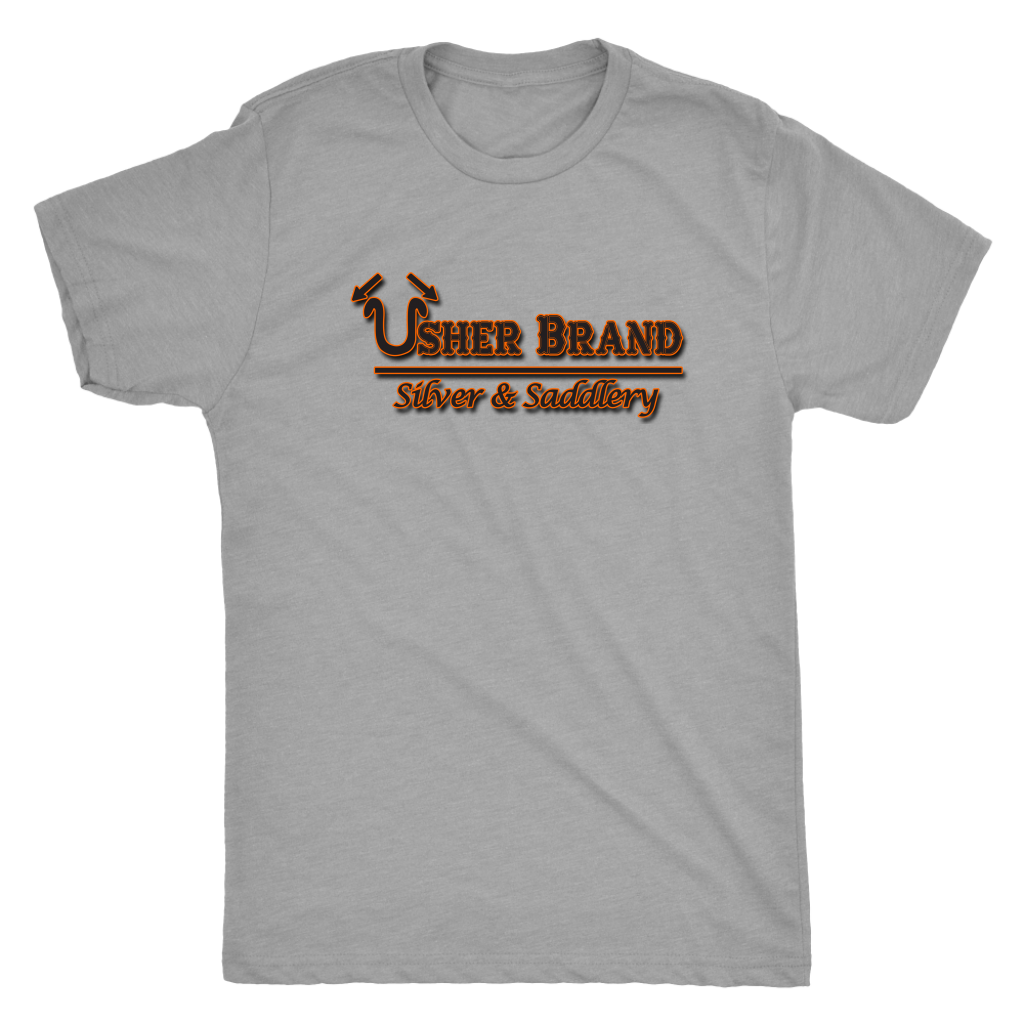 Usher Brand Men's Tee Shirt Black & Orange lettering