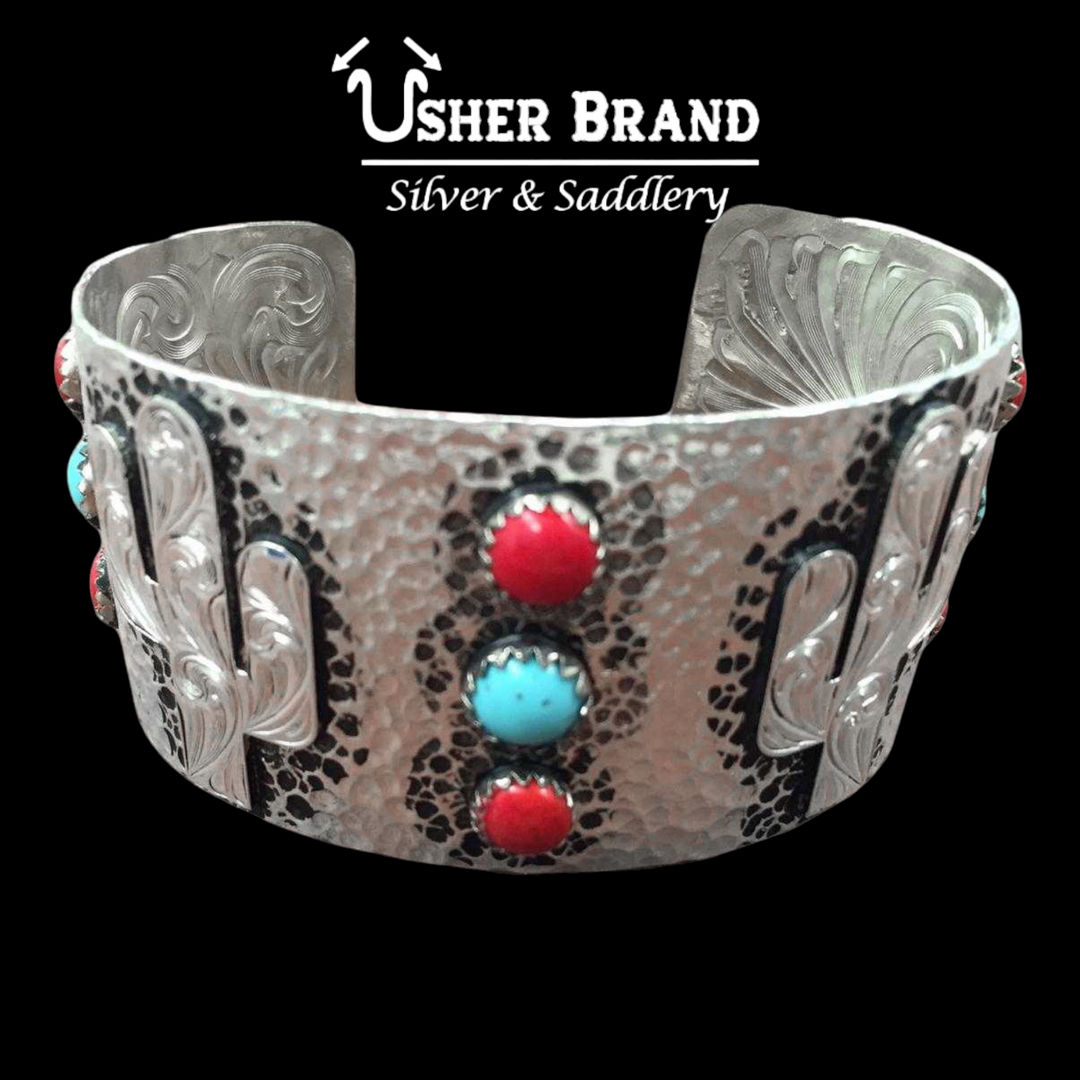 Hammered Silver Cactus Bracelet UBSBC-9801