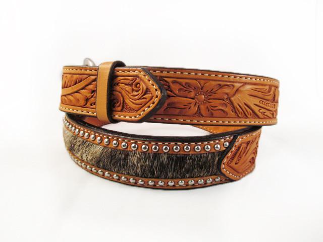 Silver Studded Natural Leather Hide Belt
